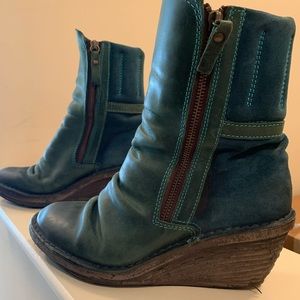 Fly London Teal  Wedge Zip Boots